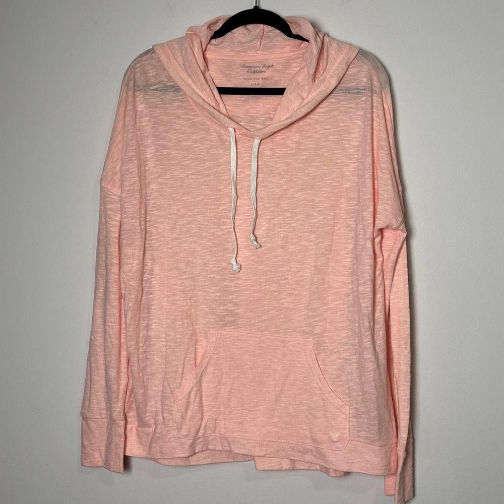 American Eagle Womens Sheer Lightweight Hooded Pullover‎ Large Oversized Coastal